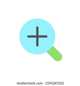 Icono de amplificador y más ui de color plano. Ampliación de la imagen. Herramienta de navegación. Instrumento del editor de fotos. Elemento simple relleno para la aplicación móvil. Pictograma sólido colorido. Ilustración RGB aislada por vectores