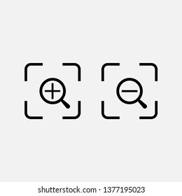 Magnifier with plus and minus in focus icon. Zoom In and Out Zoom