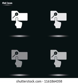 Magnifier with plus sign flat grayscale vector icon .