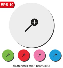 Magnifier with plus sign flat round colorful vector icon. Zoom in illustration.