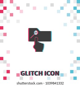 Magnifier with plus sign  glitch effect vector icon .