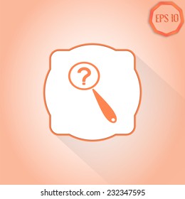 Magnifier with a question mark. Flat style. Made in vector