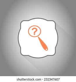 Magnifier with a question mark. Flat style. Made in vector