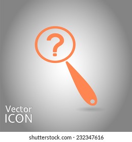 Magnifier with a question mark. Flat style. Made in vector