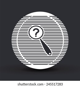 Magnifier with a question mark. Flat style. Made in vector