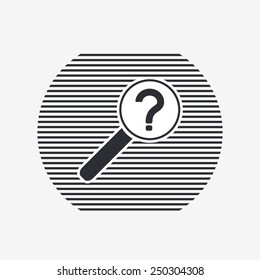 Magnifier with a question mark. Flat style. Made in vector