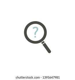 Magnifier with question mark icon for site. Magnifying glass icon, vector magnifier or loupe sign. Vector flat icon. Color icon