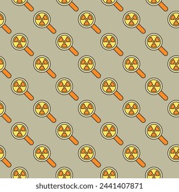 Magnifier and Radiation sign vector concept colored seamless pattern