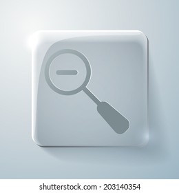 magnifier reduction sign. Glass square icon with highlights