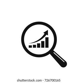 Magnifier with Rising Bars Chart vector icon. Flat style isolated symbol.