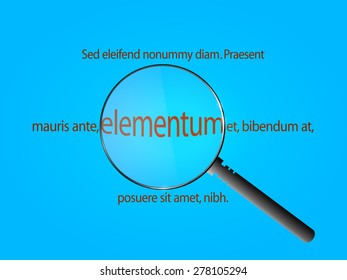 Magnifier with Sample Text on Blue Background