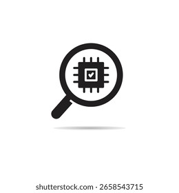ícone de microchip de varredura da lupa no fundo branco