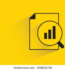 magnifier scanning bar graph document drop shadow on yellow background