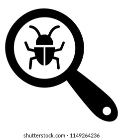 
A magnifier scrutinizing a bug to offer debugging graphic  
