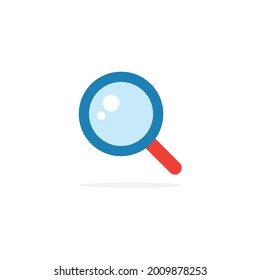 Magnifier search element with red handle. Magnify glass flat icon. Detective symbol. Vector isolated on white