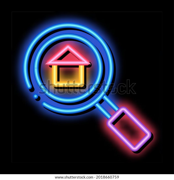 Magnifier Search Estate\
neon light sign vector. Glowing bright icon transparent symbol\
illustration