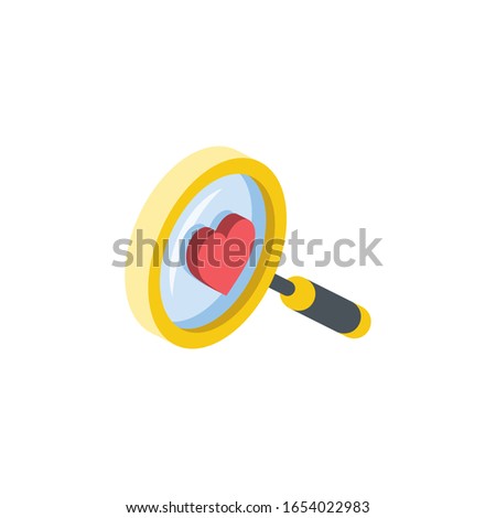 Magnifier search heart love. Vector 3d isometric, color web icon, new flat style. Creative illustration design, idea for infographics.