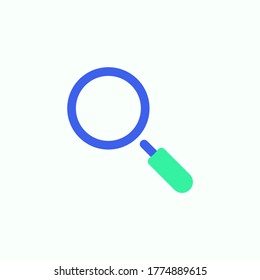 Ampliador, vector de icono de búsqueda, signo plano relleno, pictograma bicolor de vidrio de aumento, color verde y azul. Símbolo, ilustración de logotipo