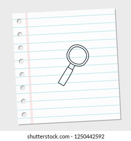 Magnifier search loop with white and line paper note background template design. Finance and business concept logo icon. Vector illustration