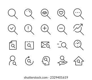 Magnifier search magnifying zoom Loupe find document, magnify glass symbol, look tool editable stroke isolated on white, linear vector outline illustration, symbol logo design style