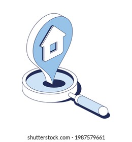 Magnifier search, pin map label, home. Vector 3d line isometric, color web icons, new flat style. Creative design idea for infographics.