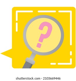 Pregunta de búsqueda ampliadora en el vector de icono de burbuja de voz de chat aislado en fondo blanco. Marketing digital, concepto faq