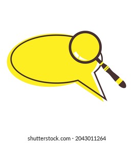 Magnifier search speech icon. Bubble style on isolated white. Outline and search design, and glyph designed app illustration dialogue for web line vector and chat 