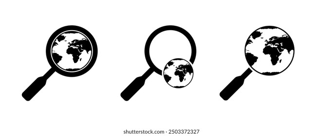 Magnifier set icons. Silhouette style. Vector icons.