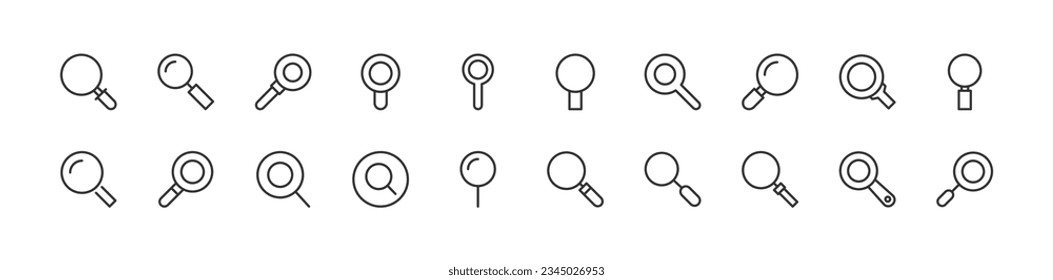 magnifier set of simple line icons. Collection of web icons for UIUX design. Editable vector stroke 24x24 Pixel Perfect