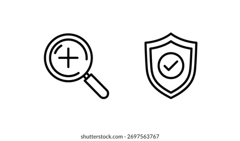 Magnifier and shield icons for web and mobile applications. Each icon is carefully designed and crafted to provide a clean and modern look. Vector graphic.