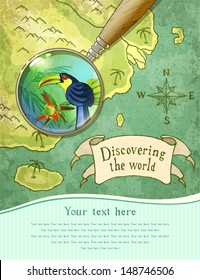magnifier showing beautiful nature on the old map, vector illustration, eps10
