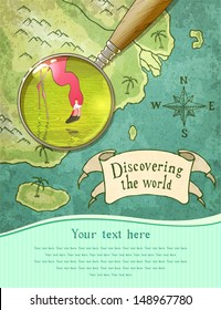 magnifier showing beautiful nature on the old map, vector illustration, eps10