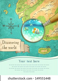 magnifier showing beautiful nature on the old map, vector illustration, eps10