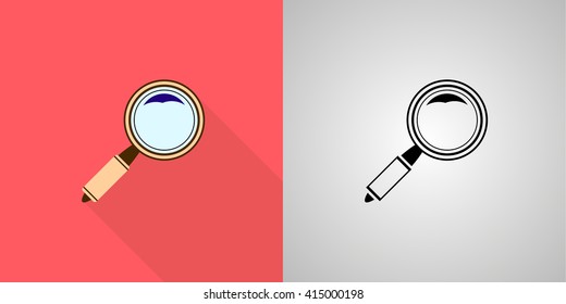 Magnifier sign icon set: flat, solid. Vector