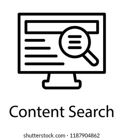 Magnifier With Some Content Elements On Monitor Screen Denoting Icon For Content Search 