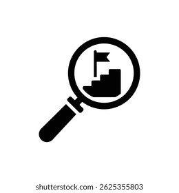 Magnifier with Staircase and Flag for Business Growth and Strategy