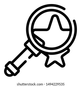 Magnifier and star icon. Outline magnifier and star vector icon for web design isolated on white background