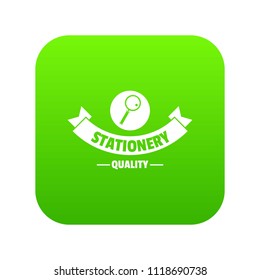 Magnifier stationery icon green vector isolated on white background