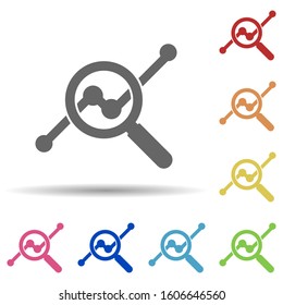 magnifier, statistics, business, search multi color style icon. Simple glyph, flat vector of business icons for ui and ux, website or mobile application