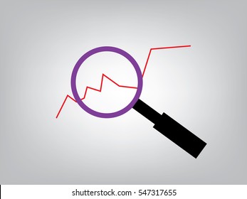 Magnifier survey graph on background for business or finance economy.