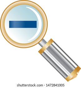 Magnifier symbolizing the decrement zoom of a document. Vector icon.
