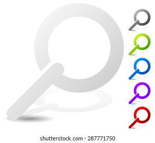 Magnifier symbols for search, seek or details concepts. 6 color versions included. Vector. Magnifying glass silhouettes.