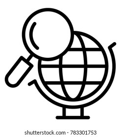 Magnifier with table globe, concept of global search line vector icon
