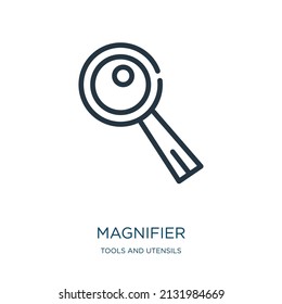 magnifier thin line icon. internet, search linear icons from tools and utensils concept isolated outline sign. Vector illustration symbol element for web design and apps.