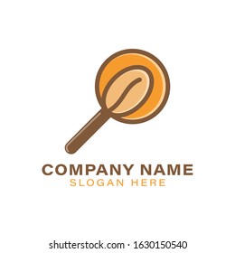 magnifier tool and coffee bean. research logo Ideas. Inspiration logo design. Template Vector Illustration. Isolated On White Background