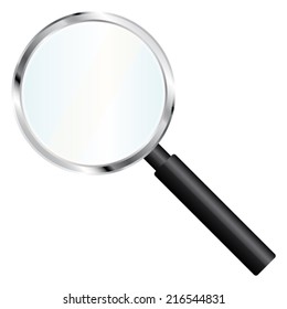 Magnifier tool with transparent glass. Vector icon. 