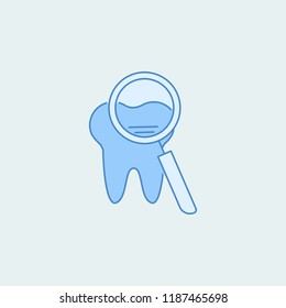 magnifier and tooth 2 colored line icon. Simple colored element illustration. Outline symbol design from dental set