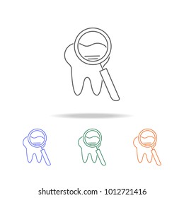 Magnifier and tooth icon. Dental Element multi colored icons for mobile concept and web apps. Thin line icon for website design and development, app development. Premium icon on white background