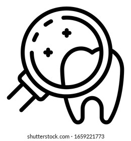 Magnifier and tooth icon. Outline magnifier and tooth vector icon for web design isolated on white background