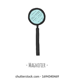 Magnifier. Top view. Vector cartoon illustration. Isolated object on a white background. Hand-drawn style.